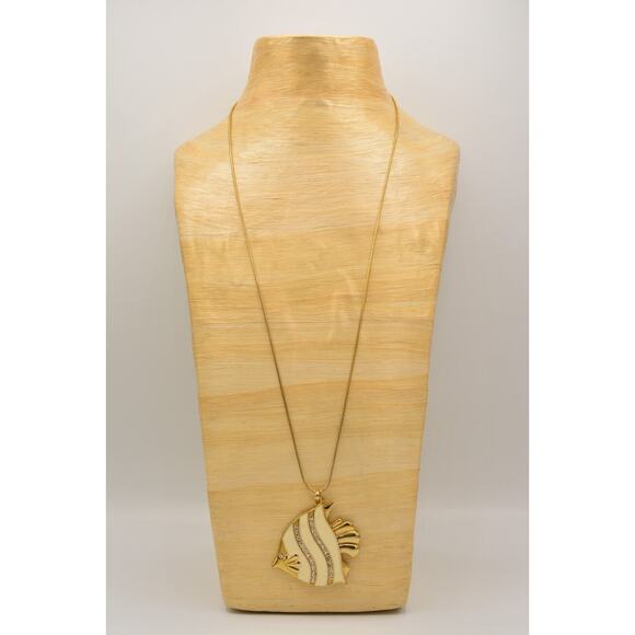 Guess Vintage Fish Pendant Necklace Rhinestone Crystal Gold Tone Chain 90s Bin4A - Picture 6 of 12